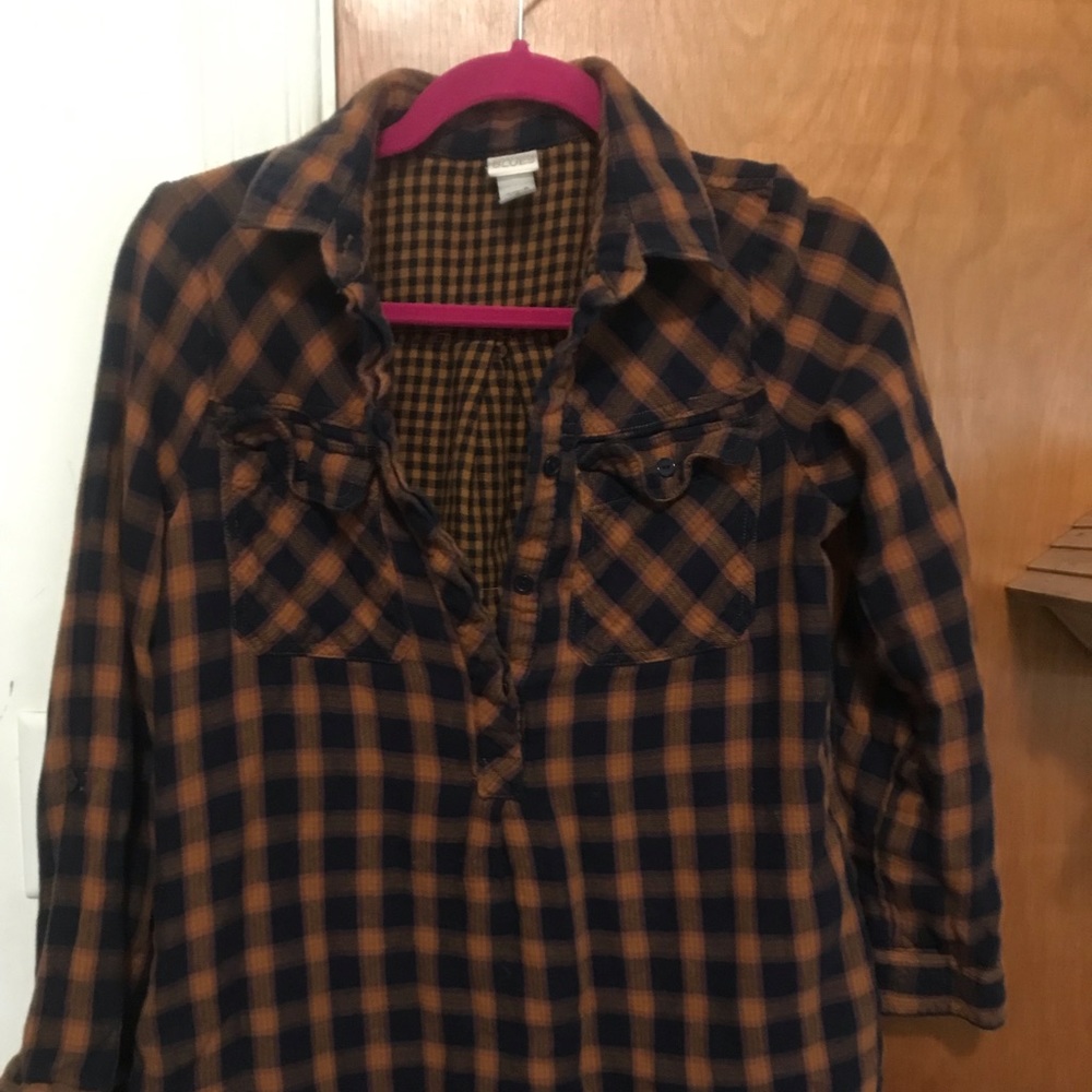 Orange and brown flannel shirt